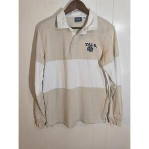 Yale Universirh Men's RUGBY Style 100% Cotton Medium Beige & White L/S Shirt